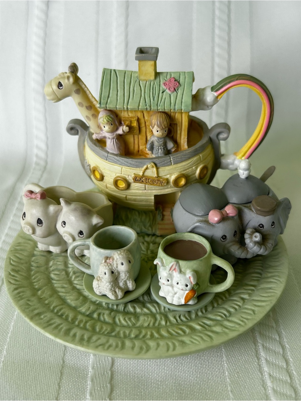 Vintage Enesco Precious Moments Pastel Noah's Ark display Tea Set Teapot